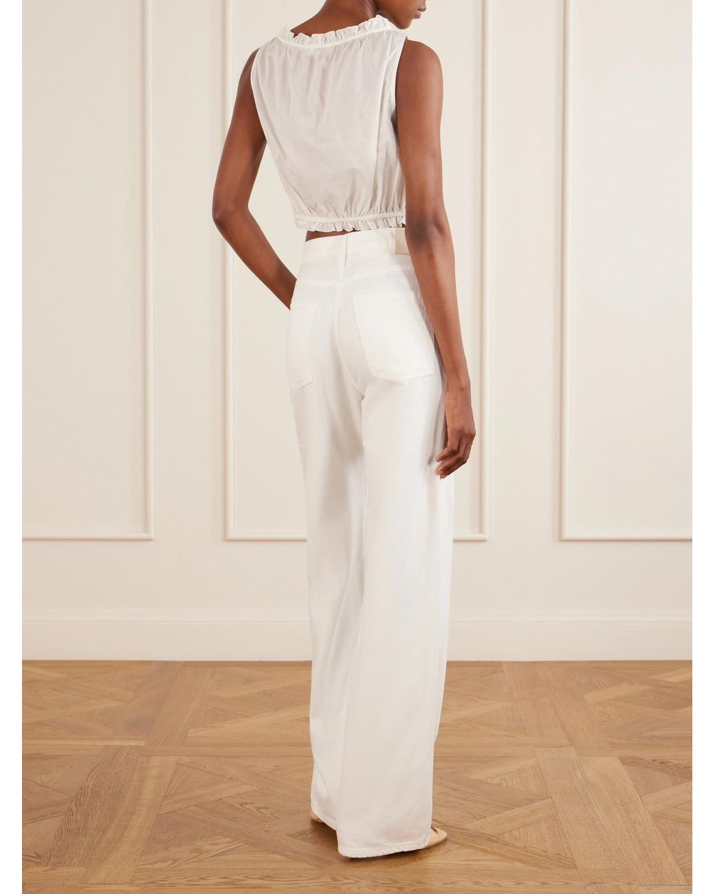 Staud White Sicilia Cropped Cotton Tank