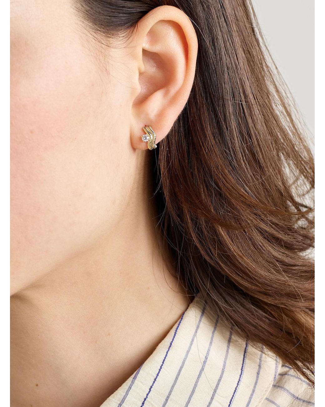 STONE AND STRAND Natural Freddie 14-Karat Diamond Hoop Earrings