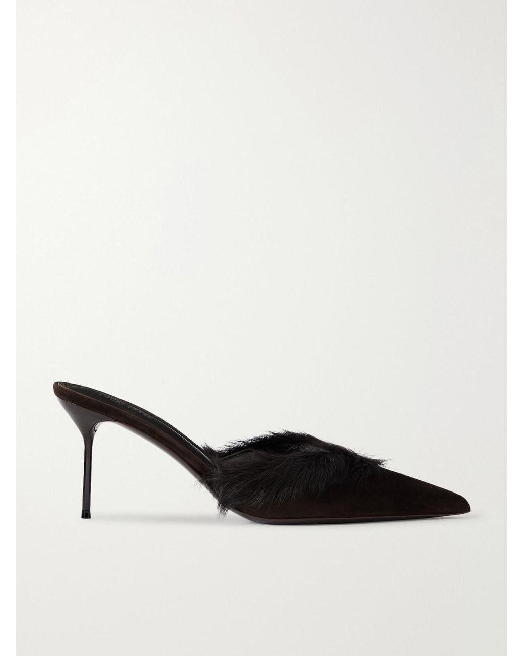 Paris Texas Natural Lidia 70 Calf Hair-Trimmed Suede Mules