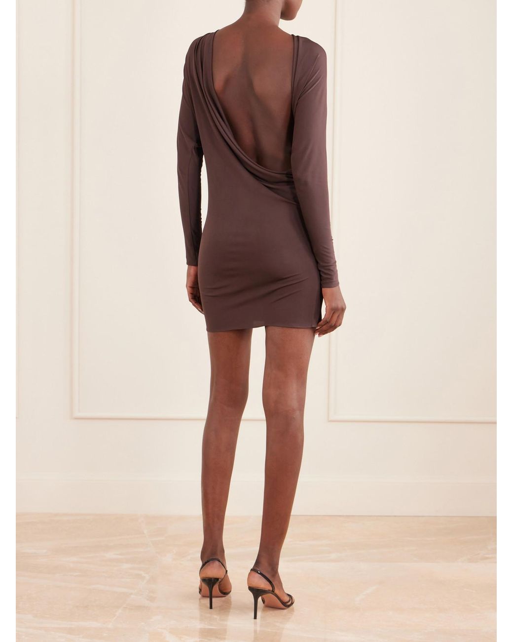 Alex Perry Brown Open-Back Draped Jersey Mini Dress