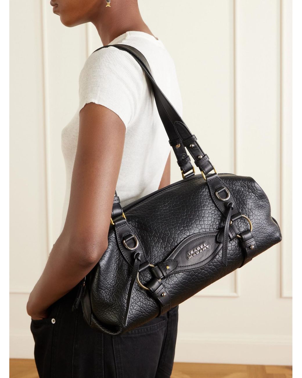 Isabel Marant Black Tilpa Bubble Mini Embellished Textured-Leather Shoulder Bag