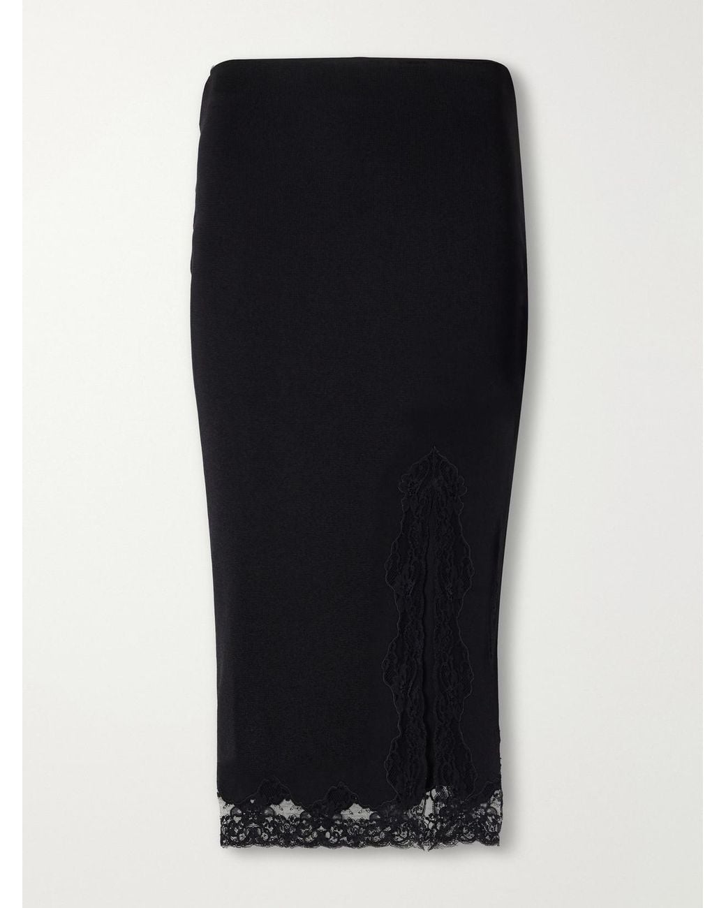 Balmain Black Lace-Trimmed Jersey Midi Skirt
