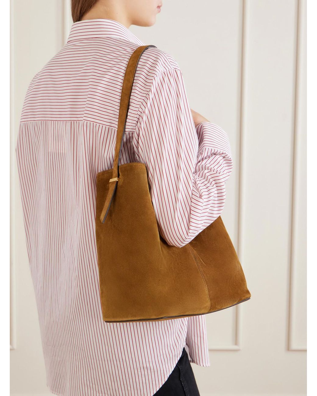Metier Brown Tilt 22 Suede Shoulder Bag