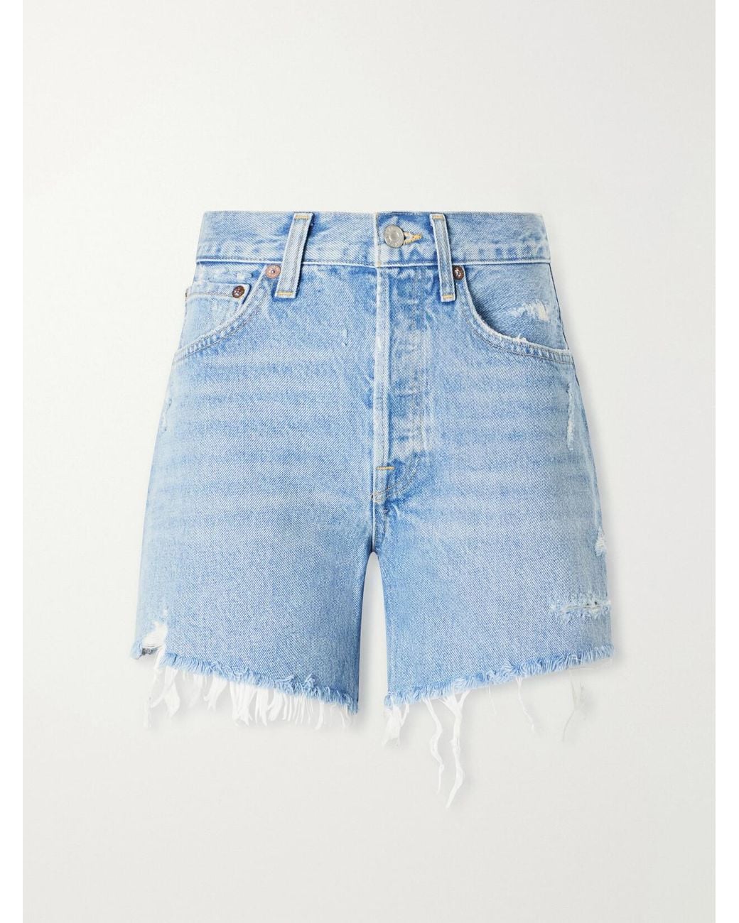 Agolde Blue Parker Long Distressed Organic Denim Shorts