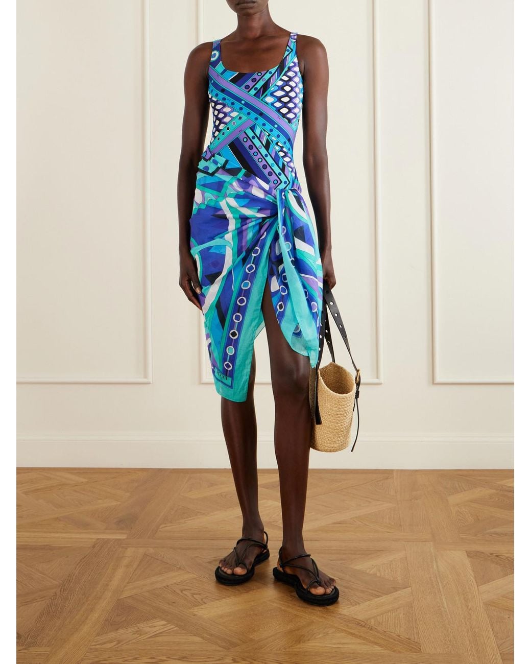Emilio Pucci Blue Printed Cotton-Voile Pareo