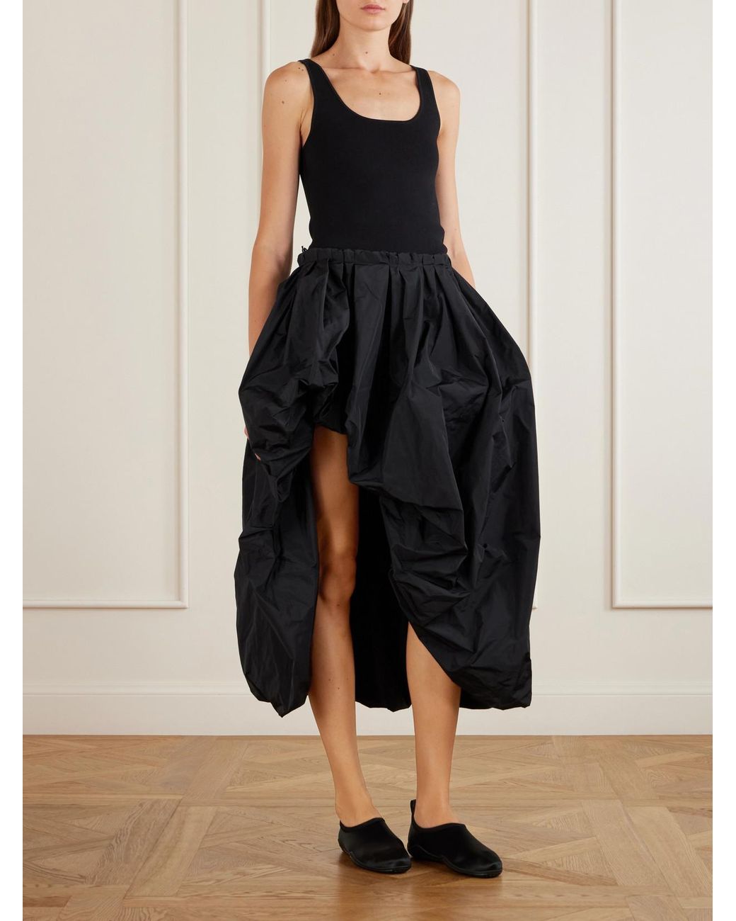Jil Sander Black Elbe Rubber-Trimmed Satin Flats