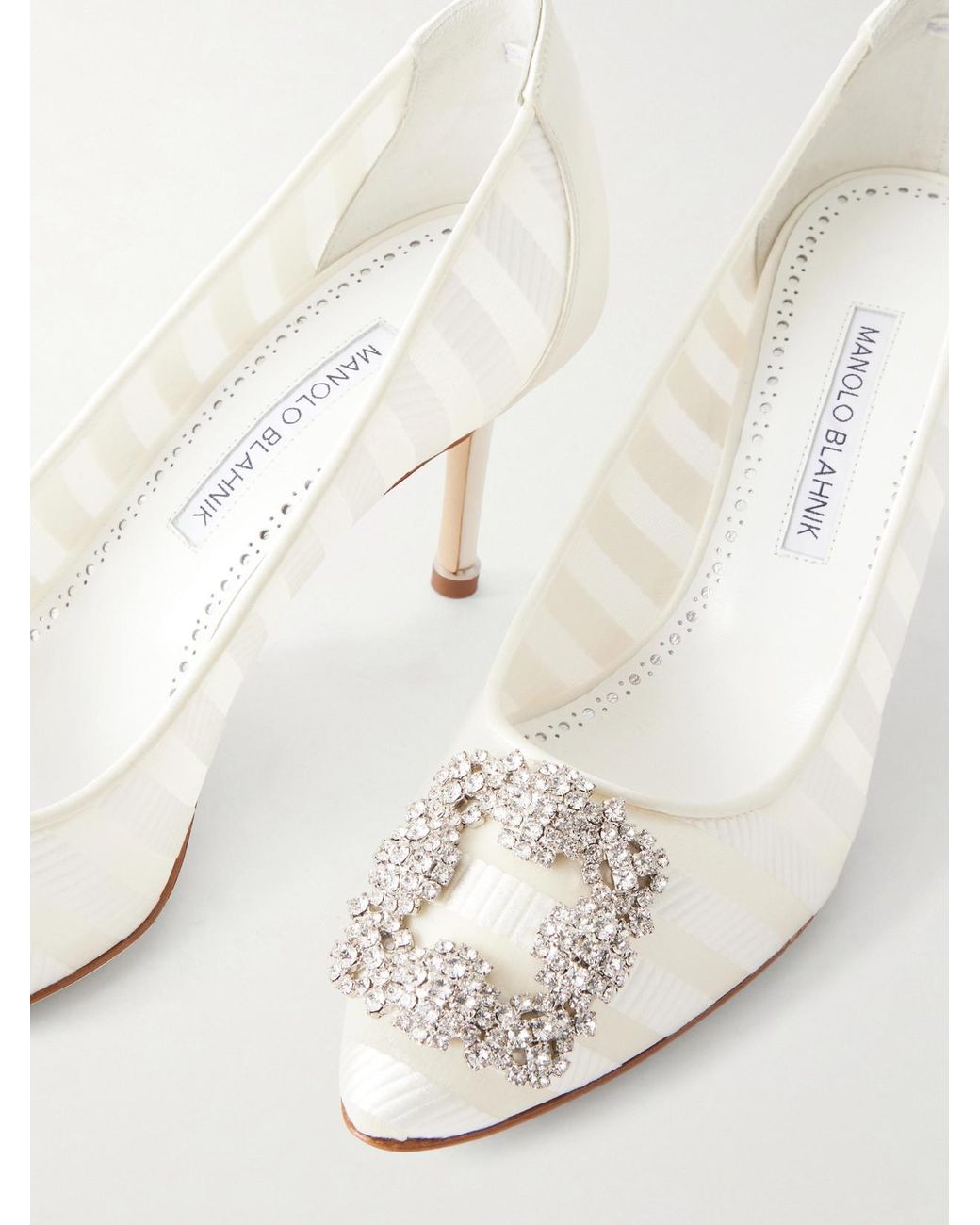 Manolo Blahnik Natural Hangisila 70 Leather And Mesh Pumps