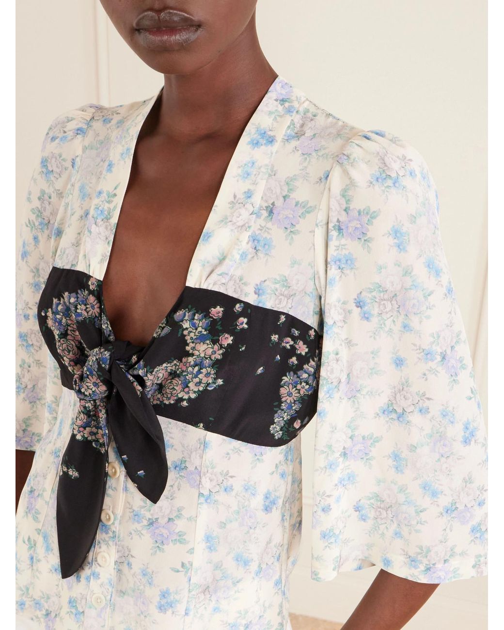 Maison Mayle White Kazu Floral-Print Silk Top