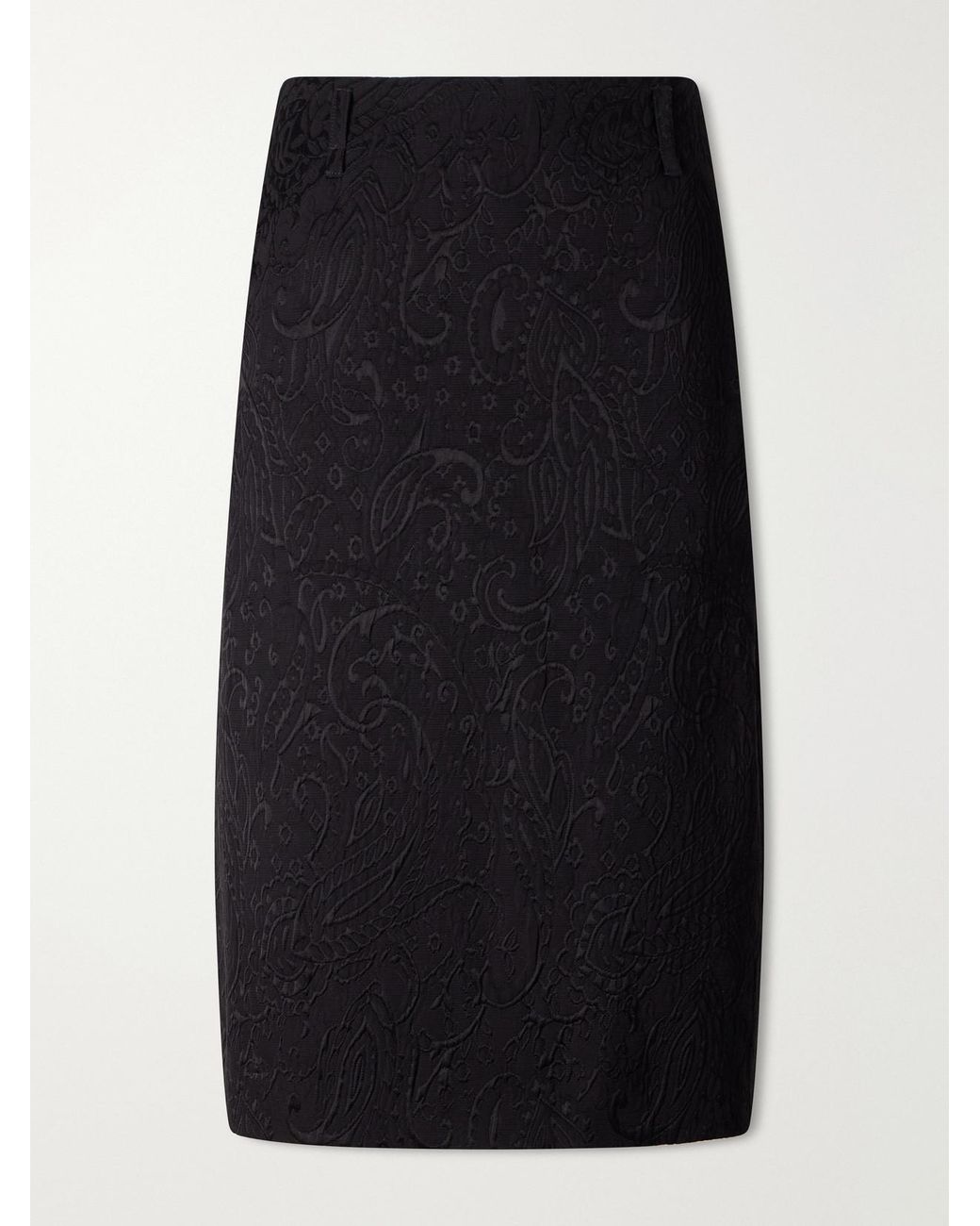 Dries Van Noten Black Paisley Motif Matelassé Jacquard Midi Skirt