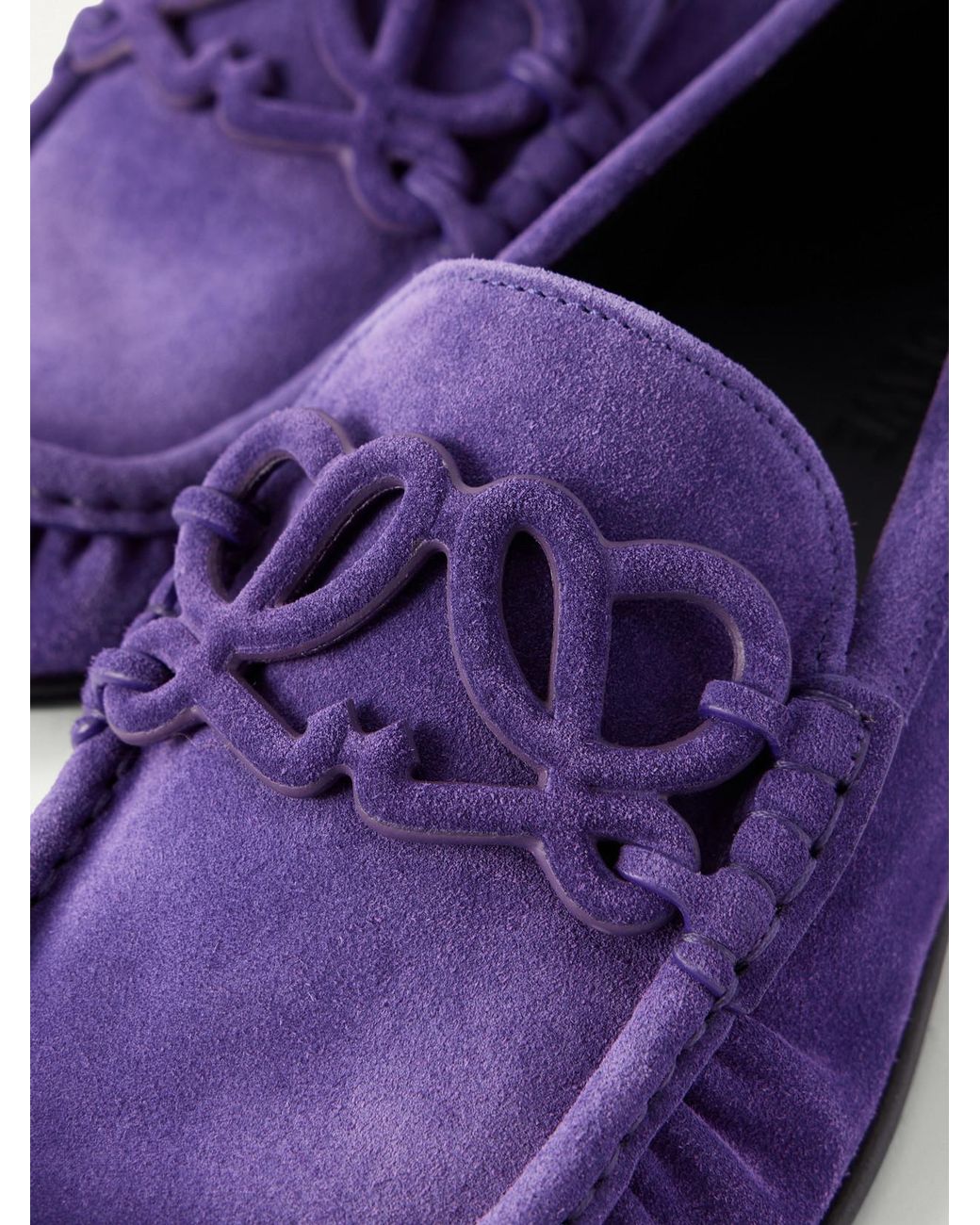 Loewe Purple Double L Suede Loafers