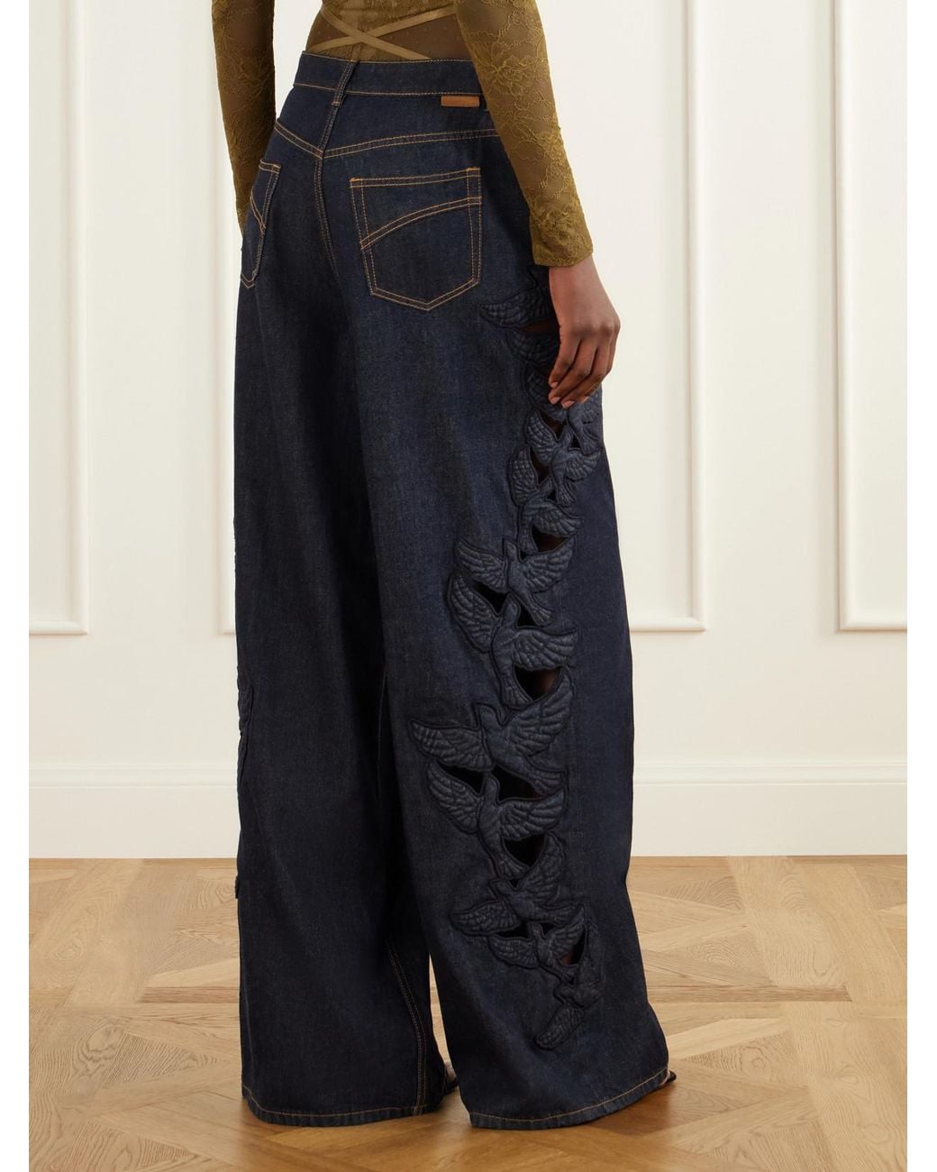 Zimmermann Blue Appliquéd High-Rise Straight-Leg Jeans