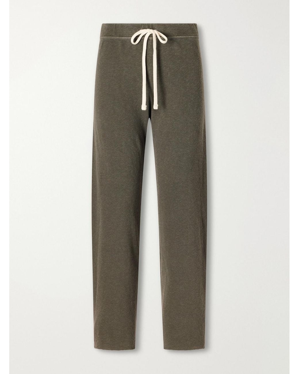 James Perse Green Cropped Brushed Cotton-Terry Track Pants