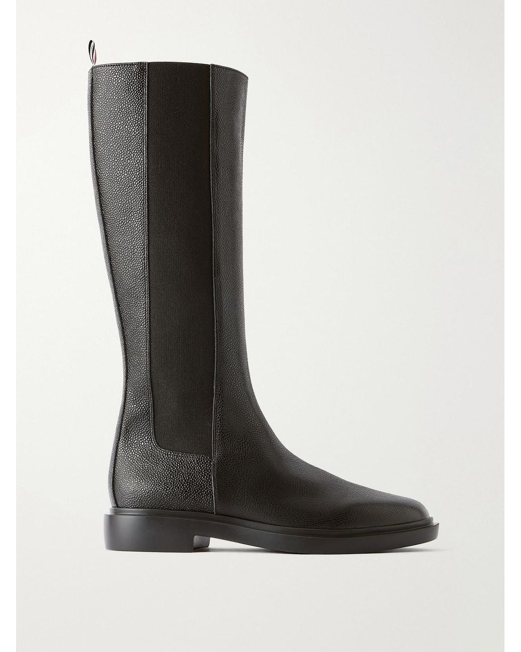 Thom Browne Black Striped Full-Grain Leather Knee Boots