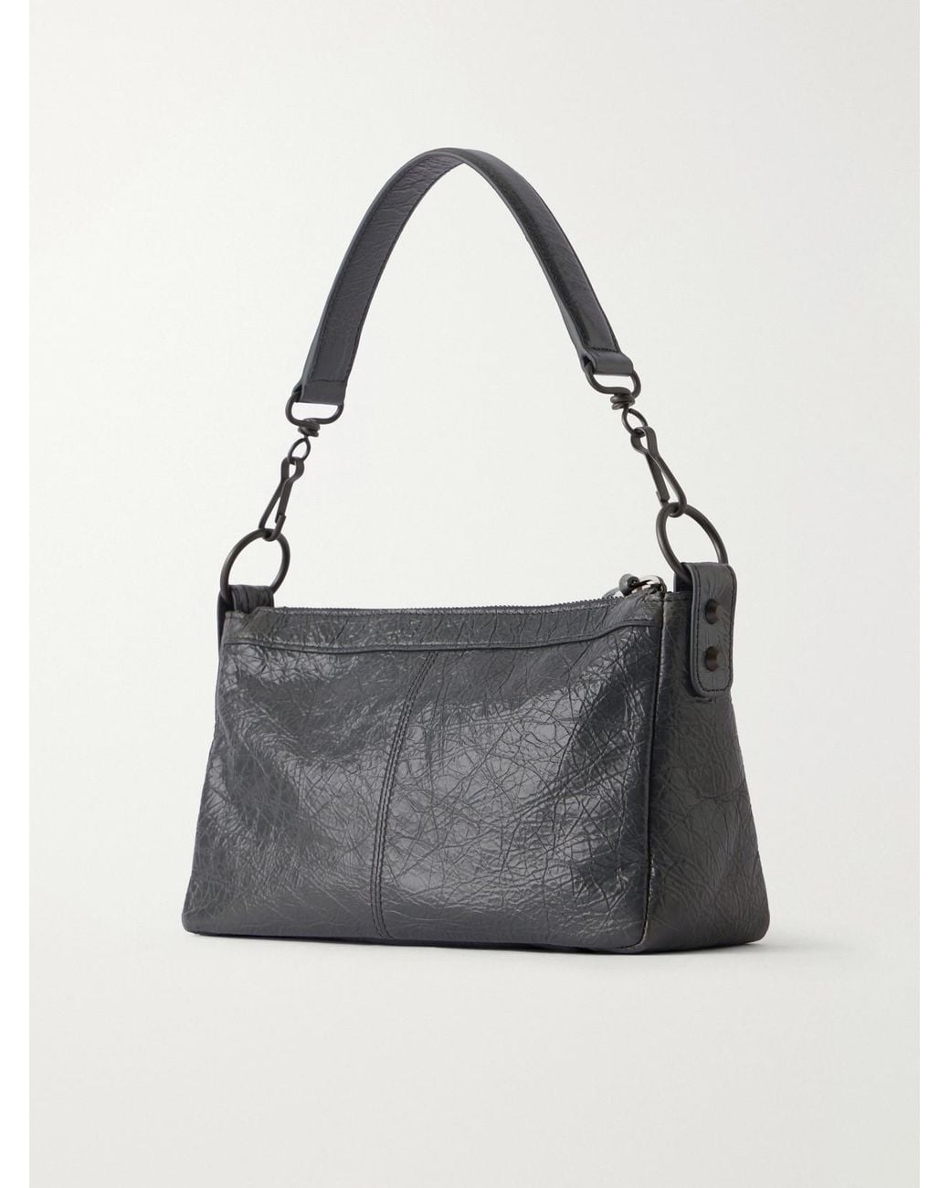 Balenciaga Gray Le City Moto Mini Crinkled-Leather Shoulder Bag