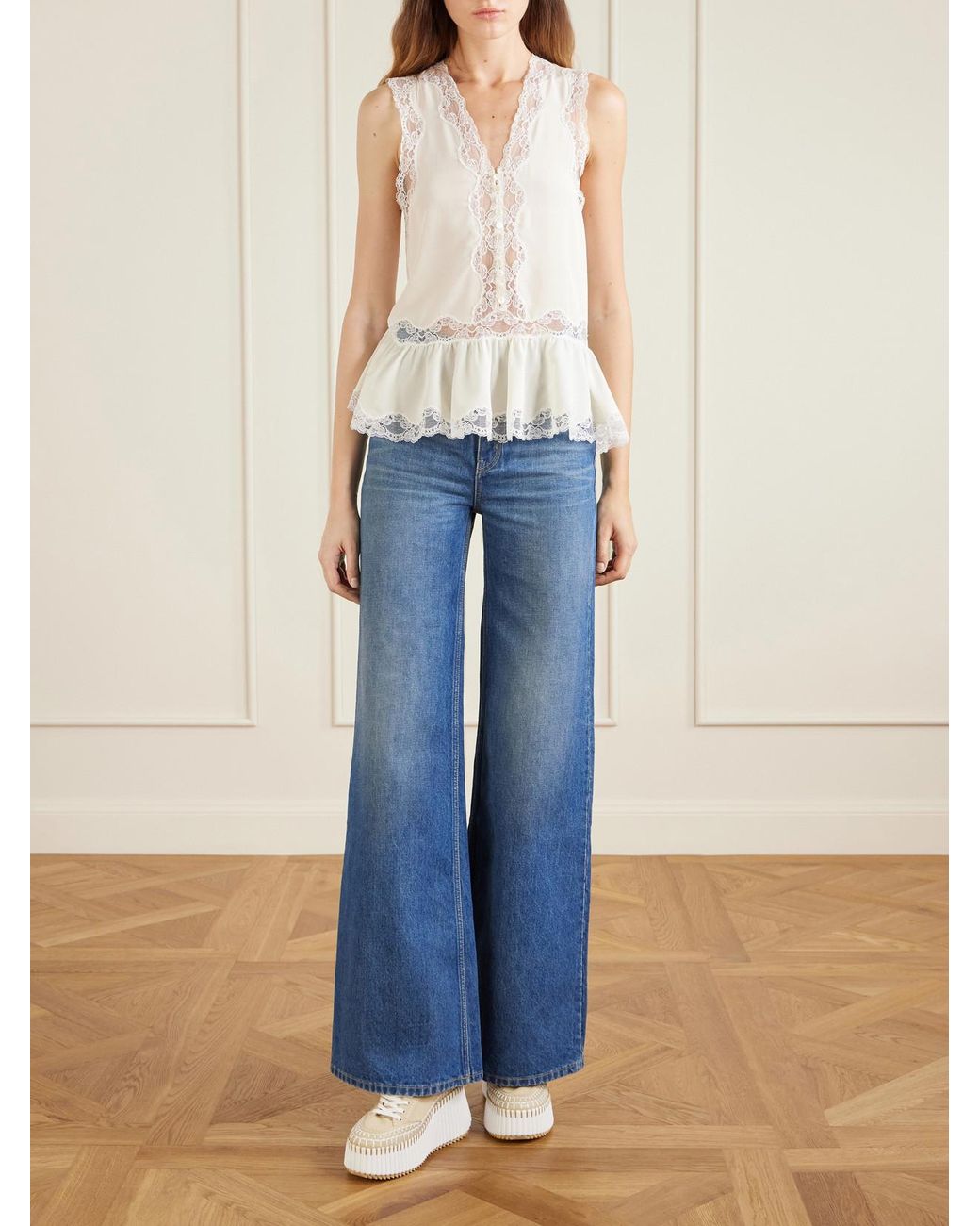 Chloé Natural Nama Canvas And Leather Platform Sneakers