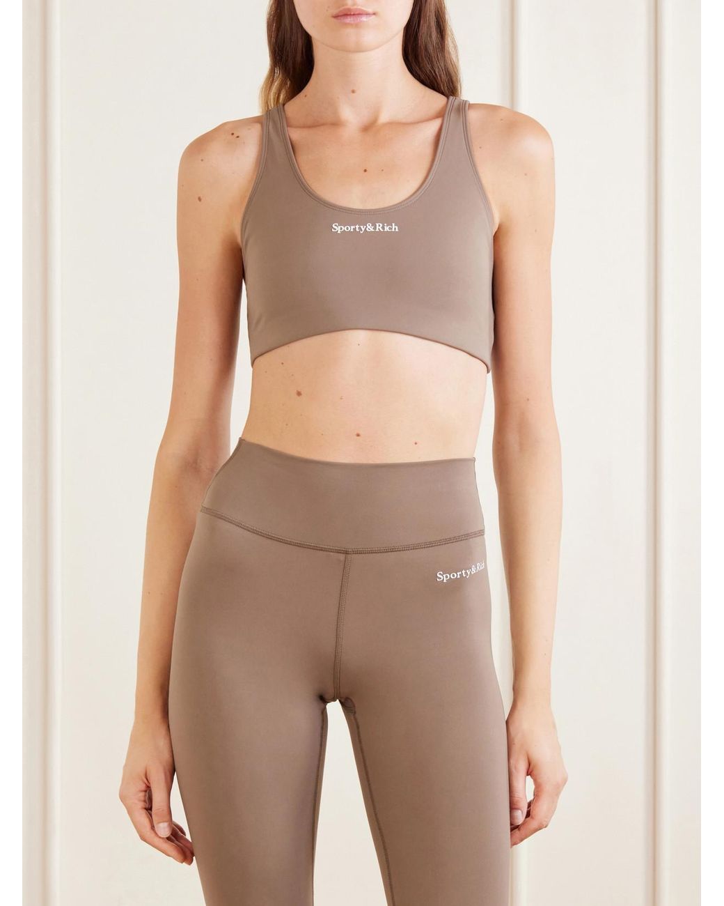 Sporty & Rich Natural Logo-Print Stretch-Jersey Sports Bra