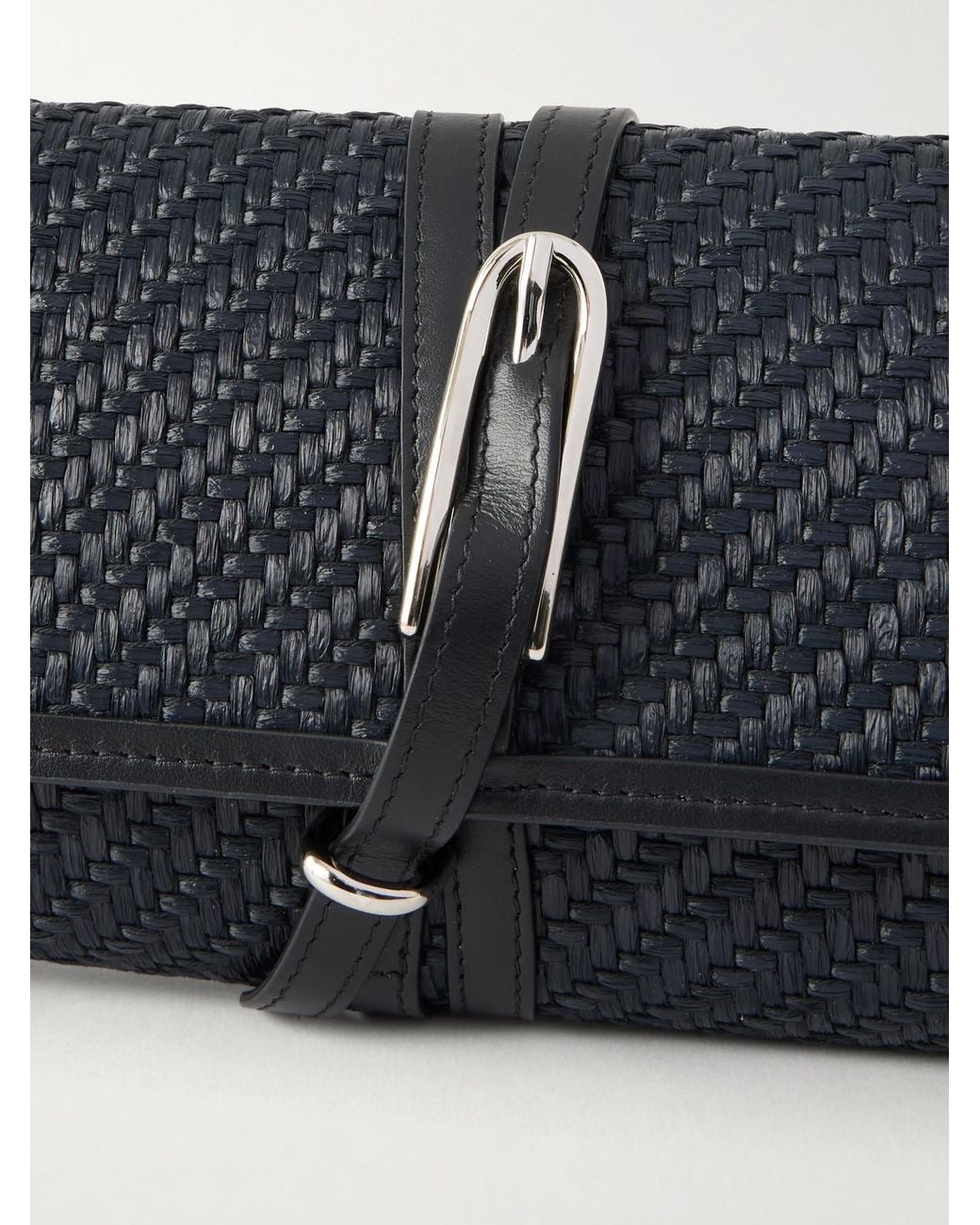 Liffner Gray Belted Leather-Trimmed Raffia Clutch