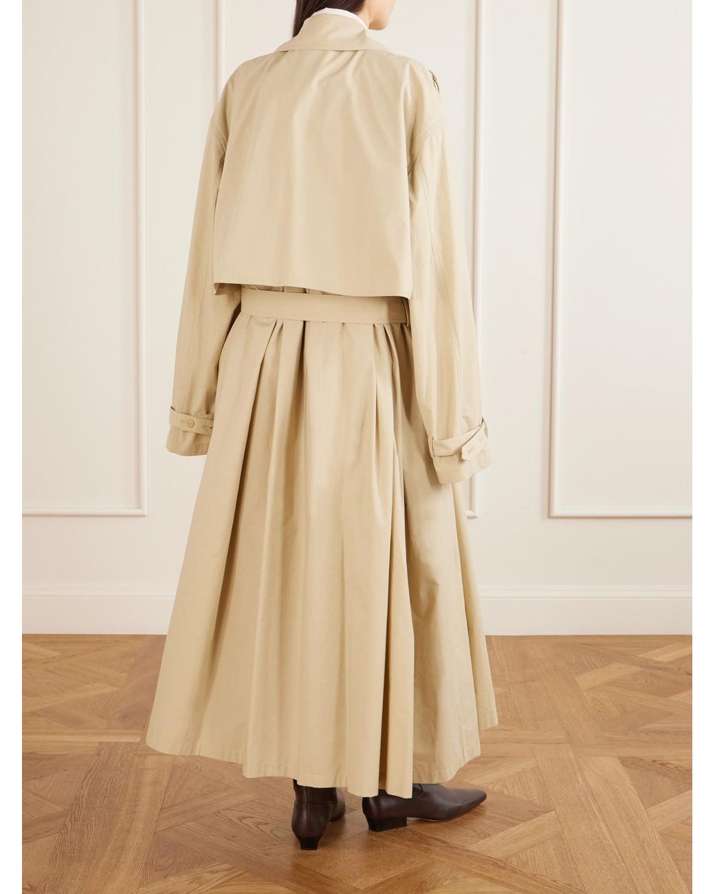 Calvin Klein Natural Mireille Ruched Cotton-Gabardine Trench Coat