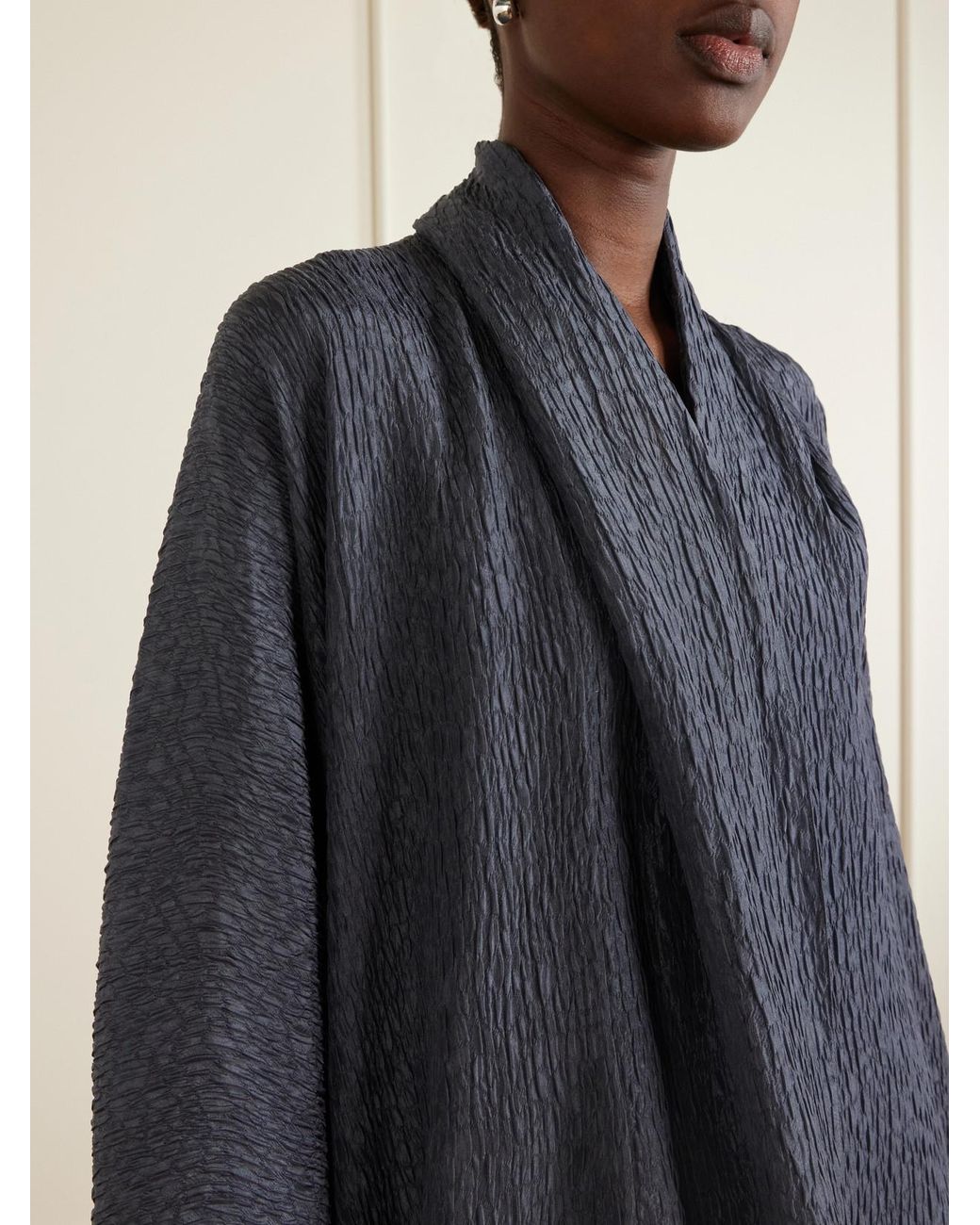 Cortana Blue Anhelo Crinkled Silk-Charmeuse Jacket