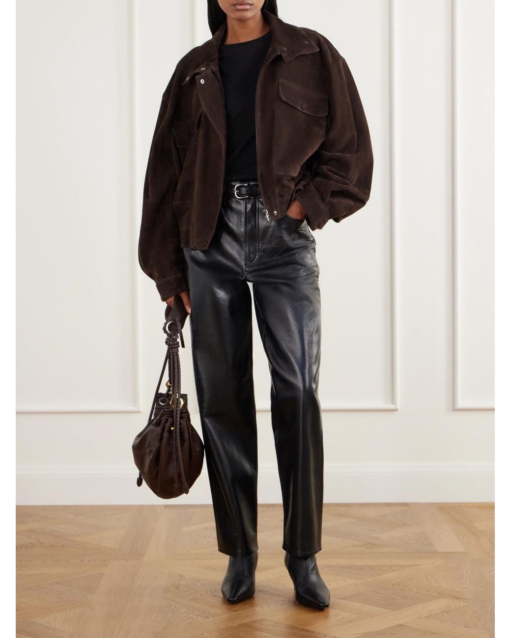 Agolde Black Nate Leather-Blend Tapered Pants