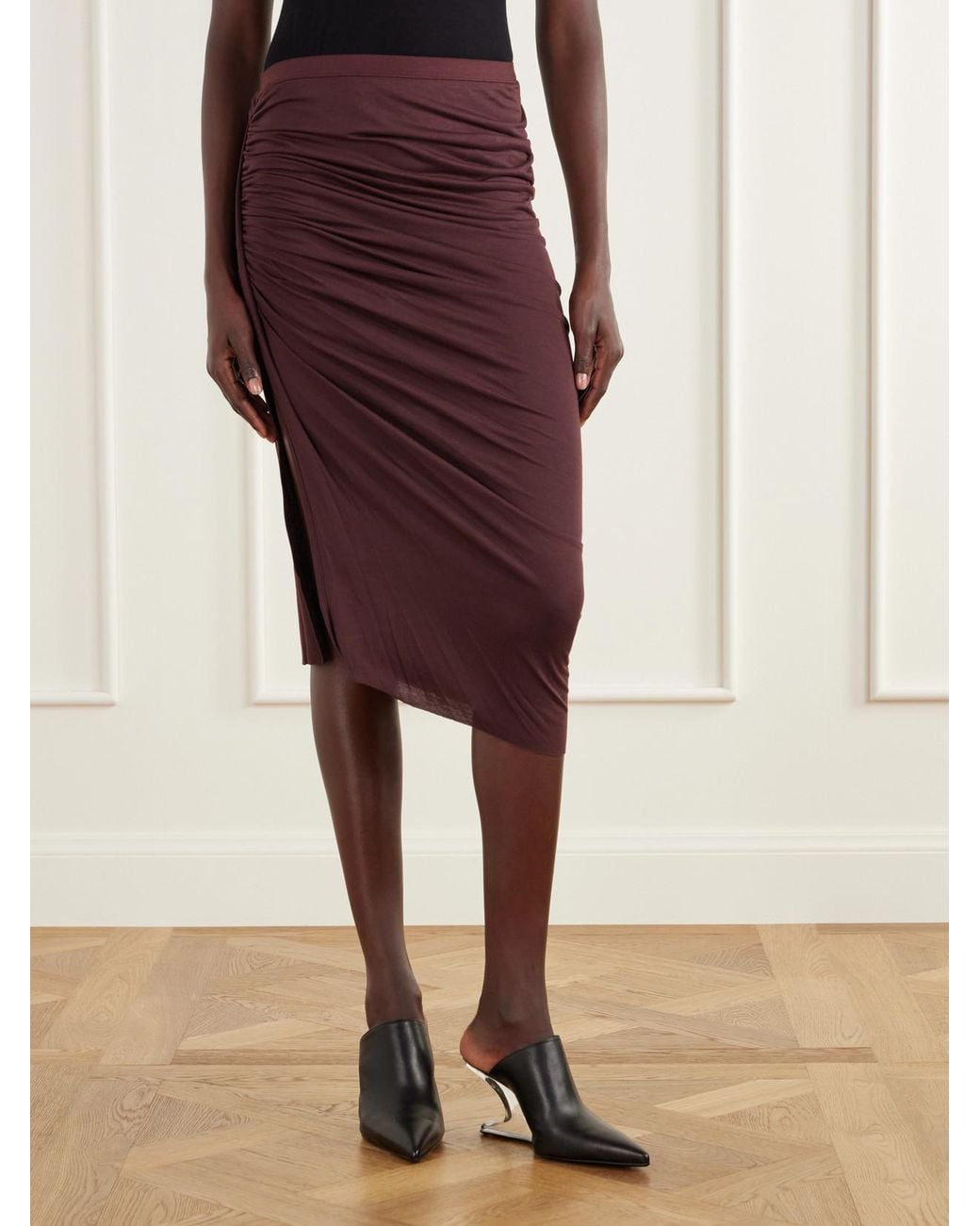 Rick Owens Purple Edfu Asymmetric Gathered Jersey Midi Skirt