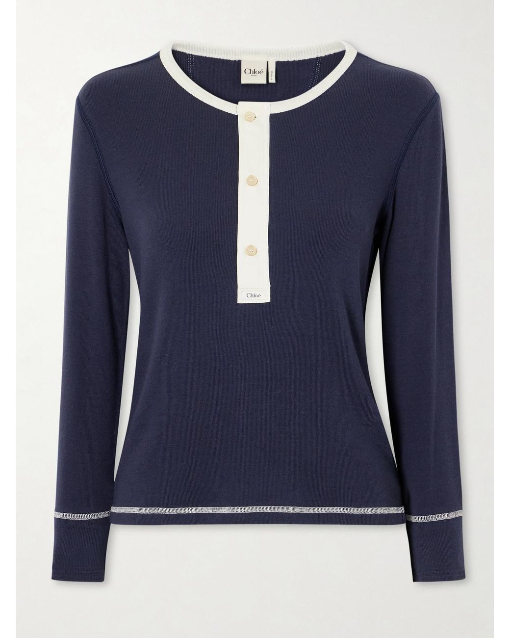 Chloé Blue Ribbed Cotton-Jersey Shirt