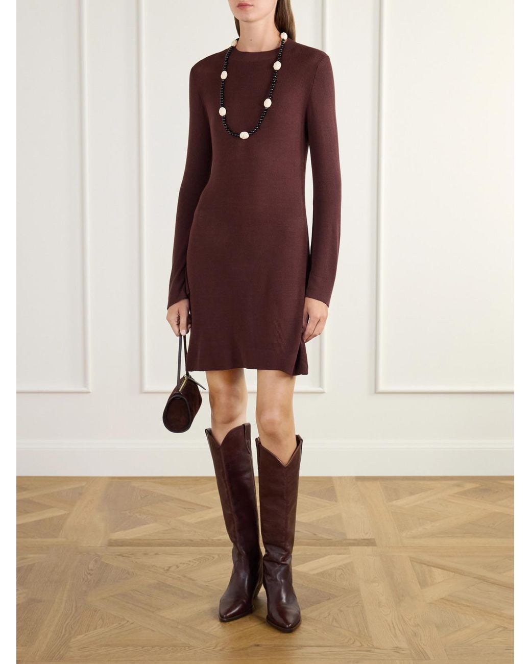 Alix Of Bohemia Purple Romy Rib-Trimmed Knitted Mini Dress