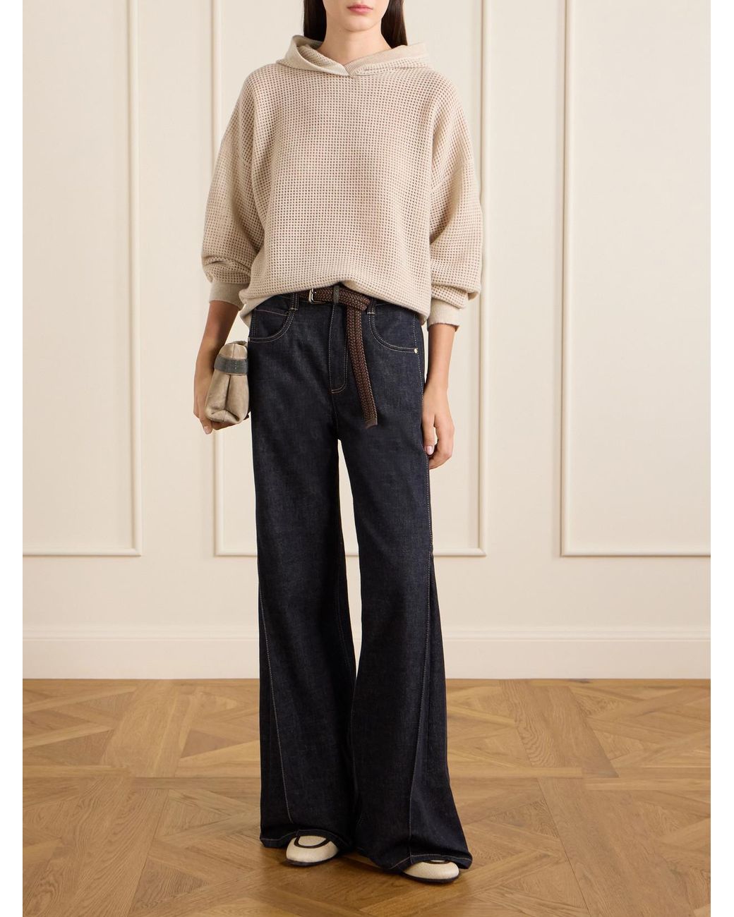 Brunello Cucinelli White Leather-Trimmed Raffia Penny Loafers