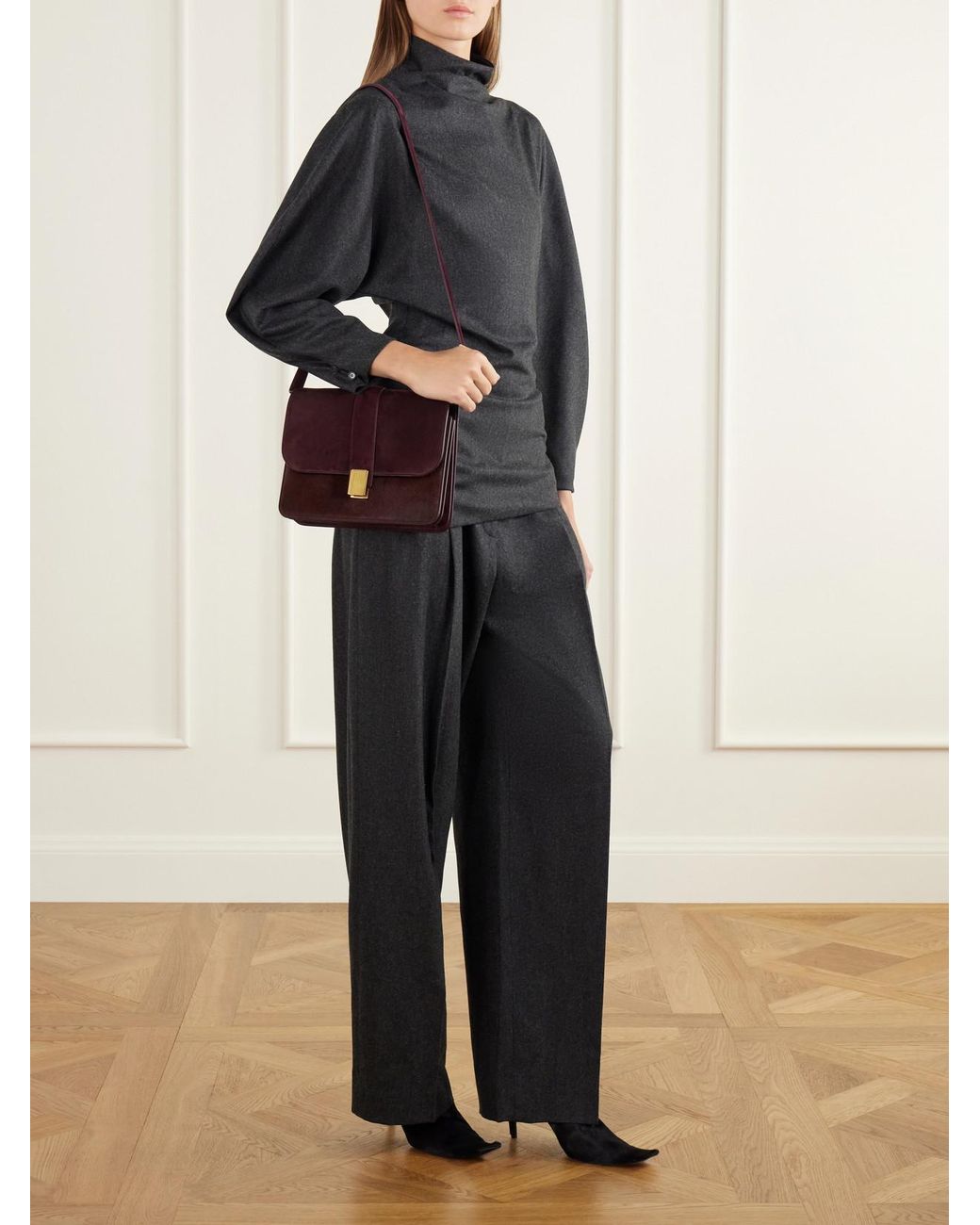 Khaite Purple Blake Calf Hair-Trimmed Suede Shoulder Bag