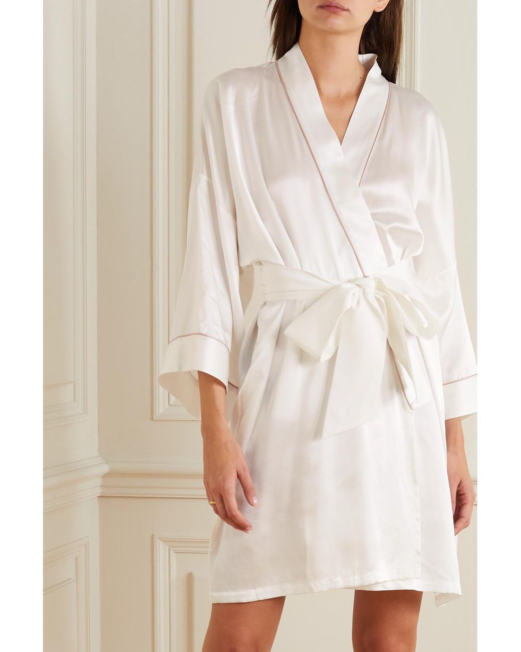 Olivia Von Halle White Mimi Silk-Satin Robe