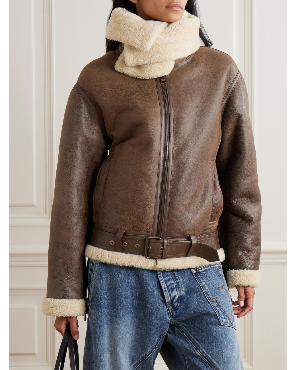 J.W. Anderson Brown Oversized Belted Shearling Jacket