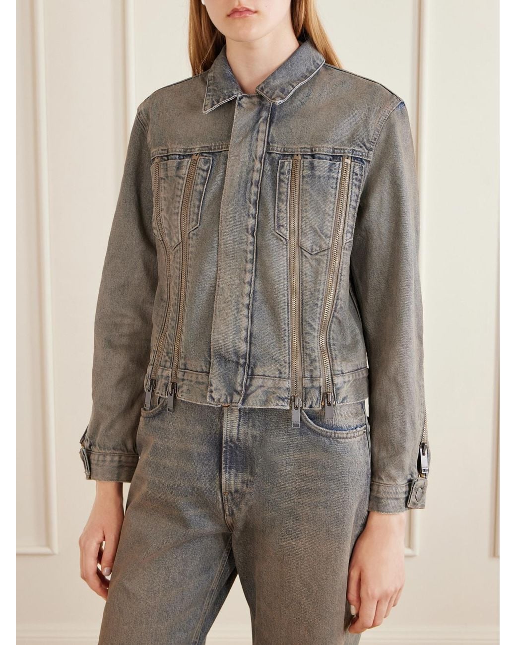 Haikure Gray Medea Ziggy Zip-Detailed Denim Jacket
