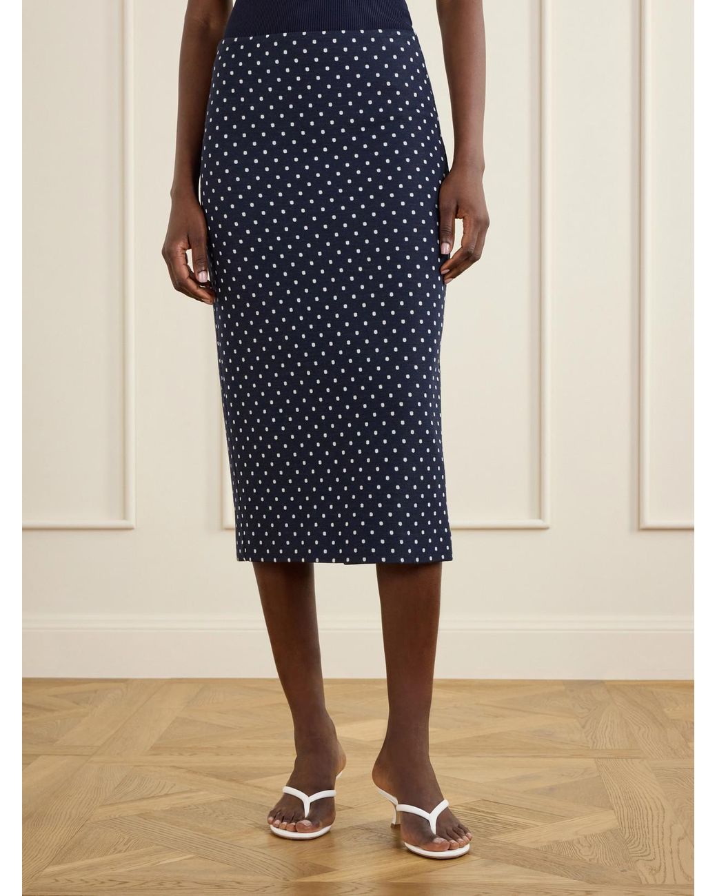 Max Mara Blue Adatti Polka-Dot Jersey Midi Skirt