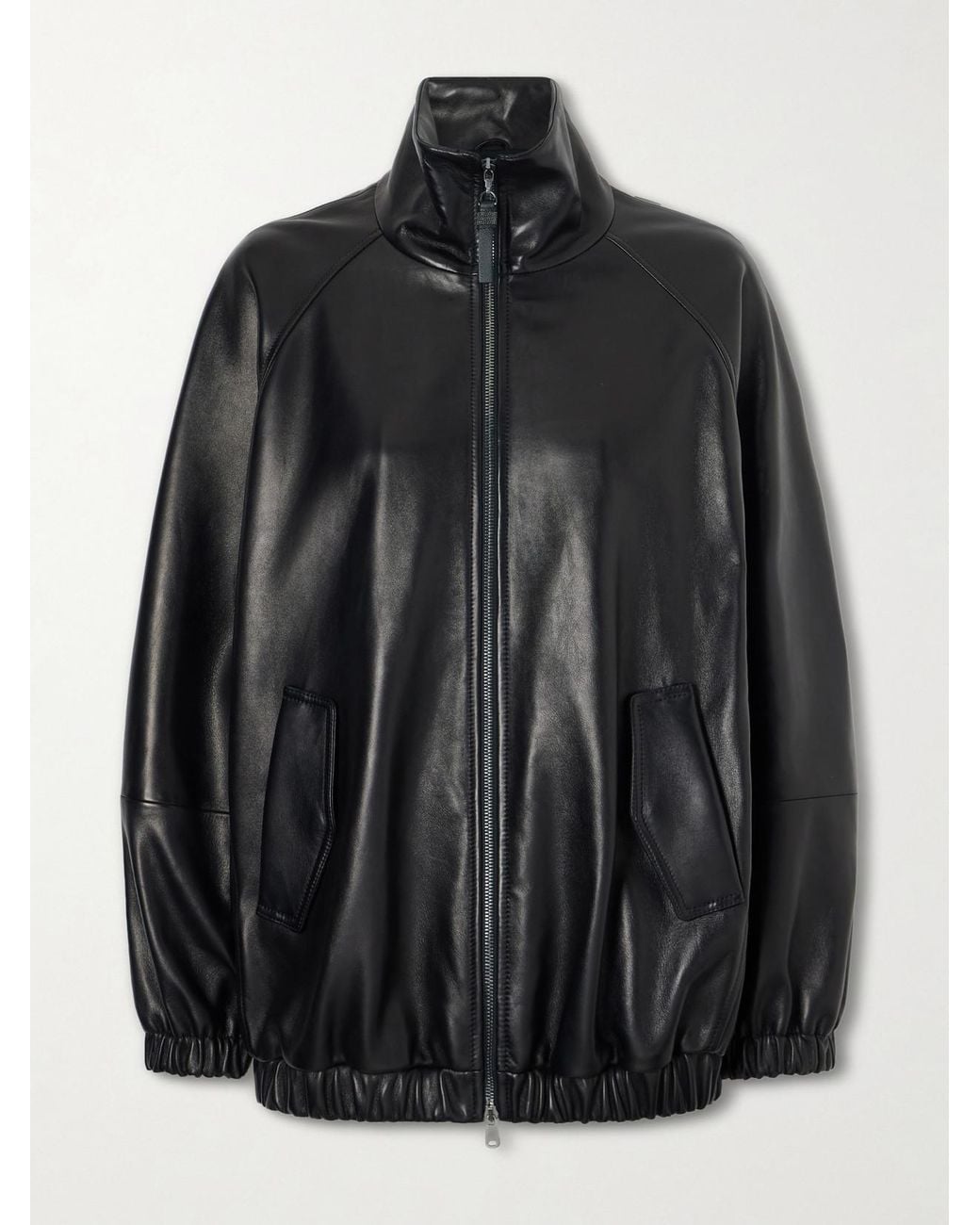 Brunello Cucinelli Black Leather Bomber Jacket