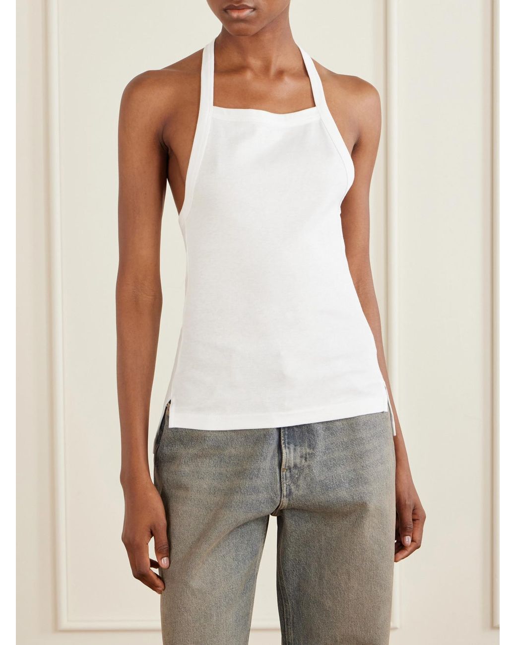 OSSOU White Clovis Cotton Jersey Halterneck Tank