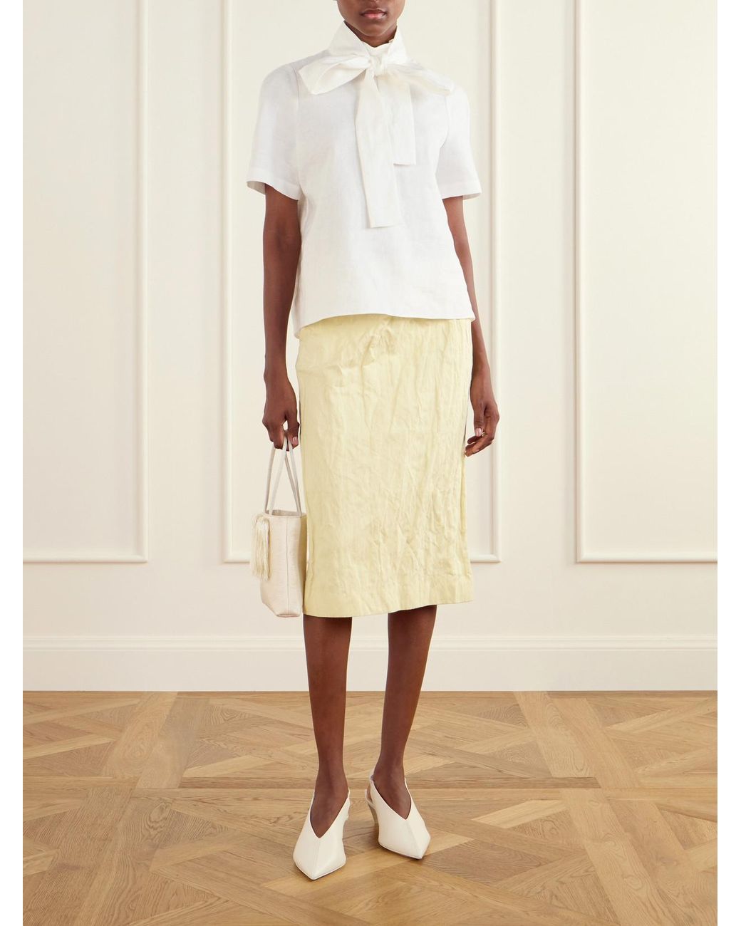ShuShu/Tong Natural Bow-Detail Cotton-Blend Midi Skirt