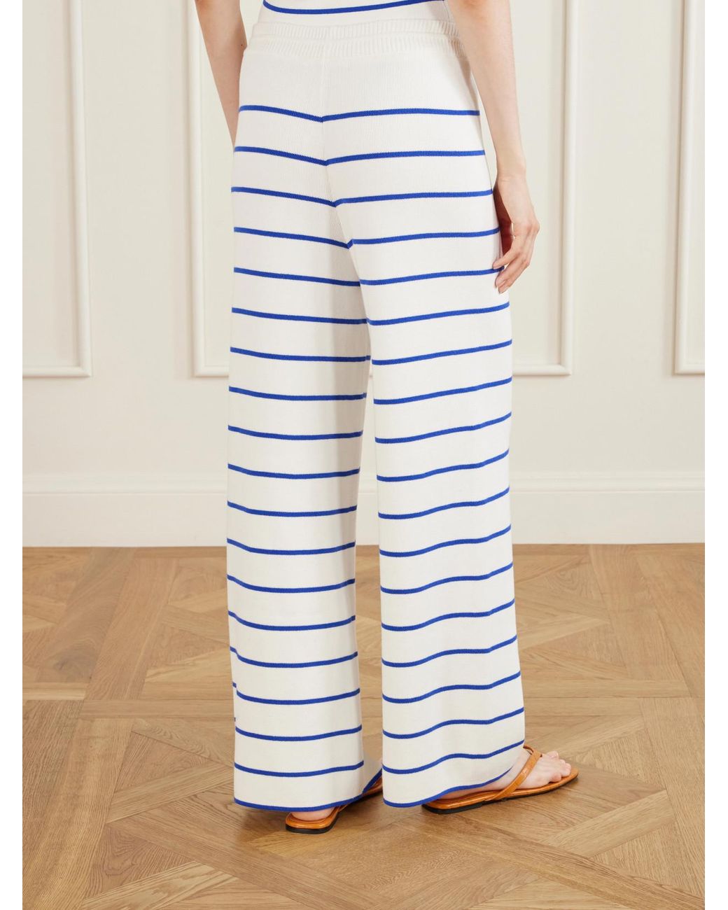 La Ligne Blue Striped Cotton Wide-Leg Pants