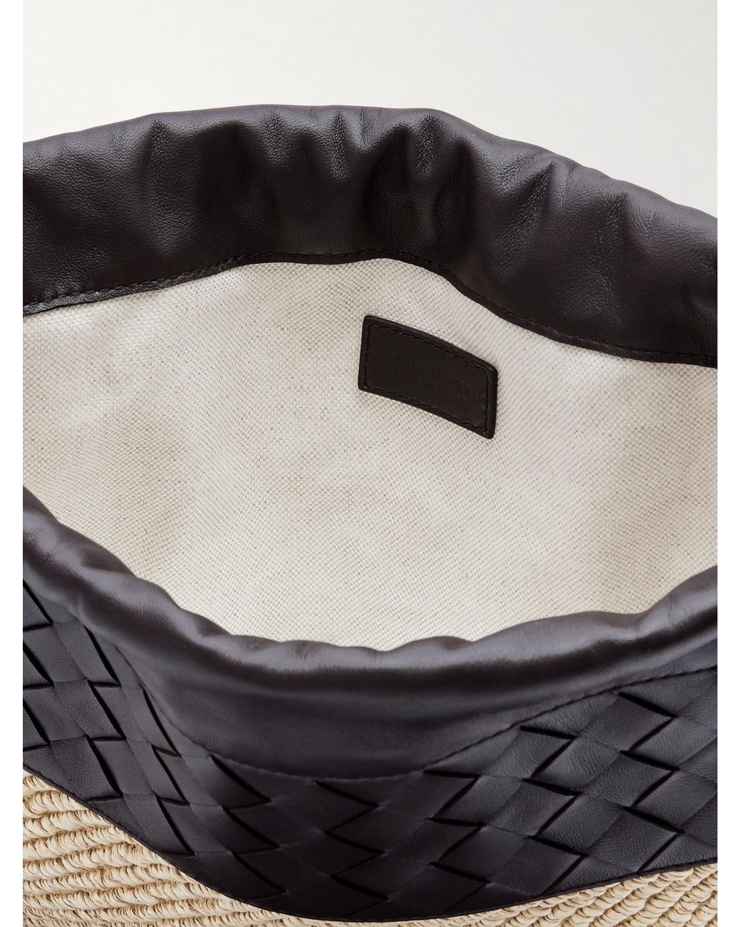 Bottega Veneta Black Dustbag Medium Intrecciato Leather And Raffia Clutch