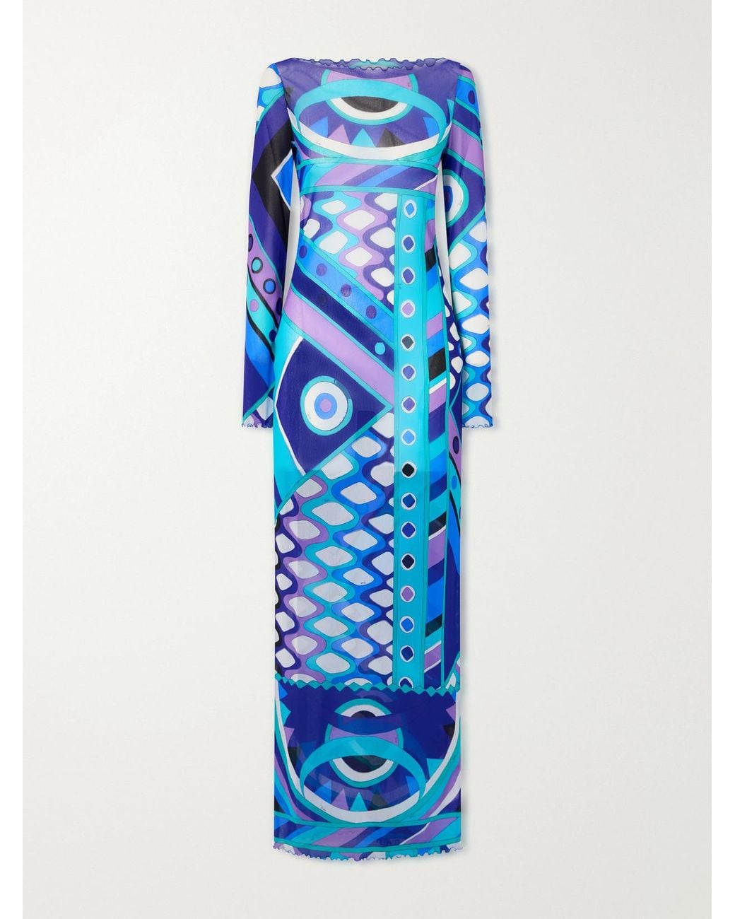 Emilio Pucci Blue Printed Tulle Maxi Dress