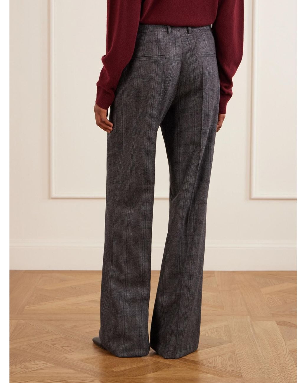 Nili Lotan Gray Etoile Pleated Checked Wool And Cashmere-Blend Felt Straight-Leg Pants