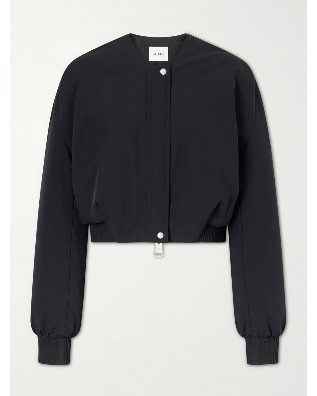 Khaite Black Cordan Cropped Shell Bomber Jacket