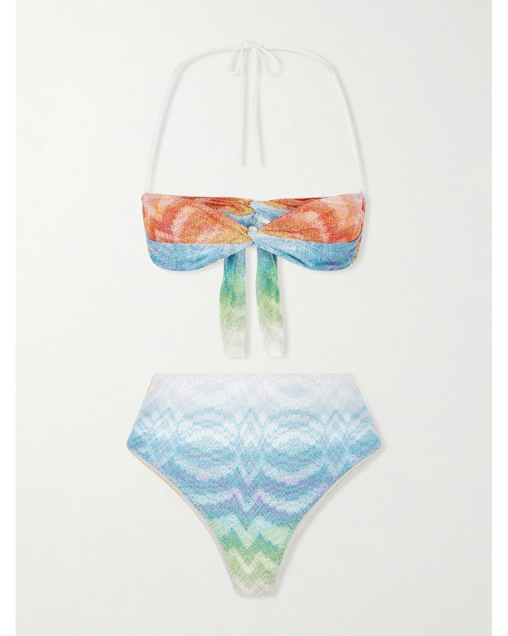 Missoni Blue Striped Crochet-Knit Triangle Bikini
