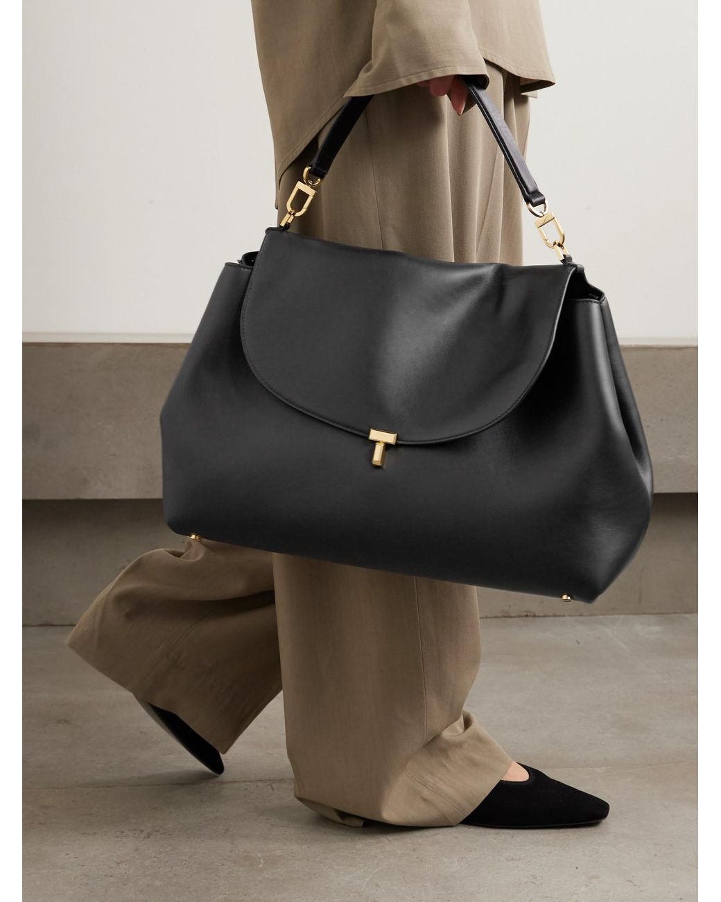 Totême Black T-Lock Large Leather Shoulder Bag