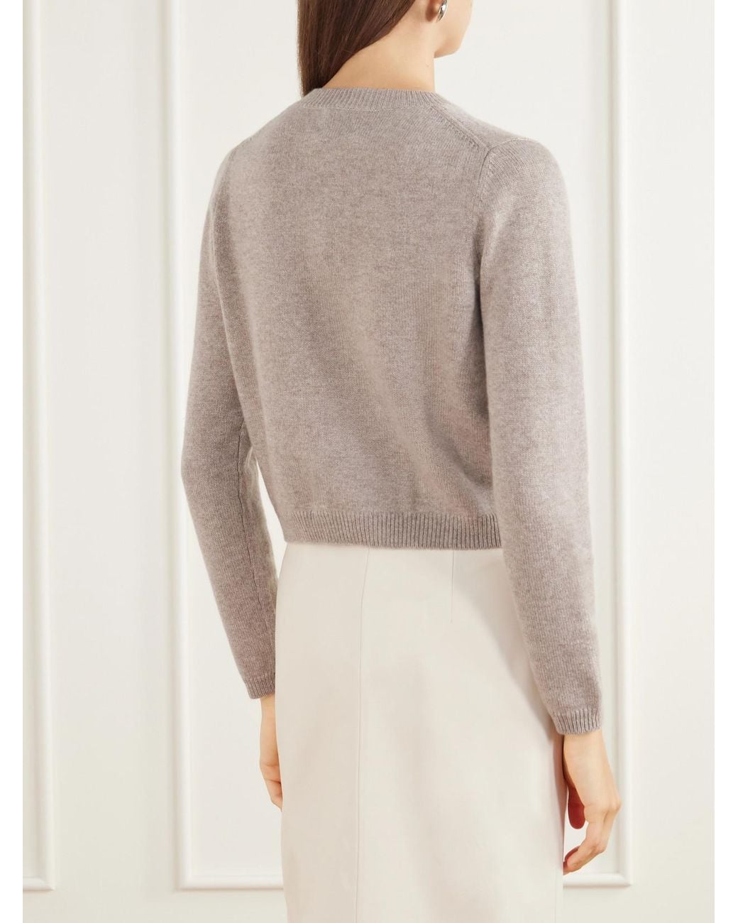 Allude Natural Cropped Cashmere Cardigan
