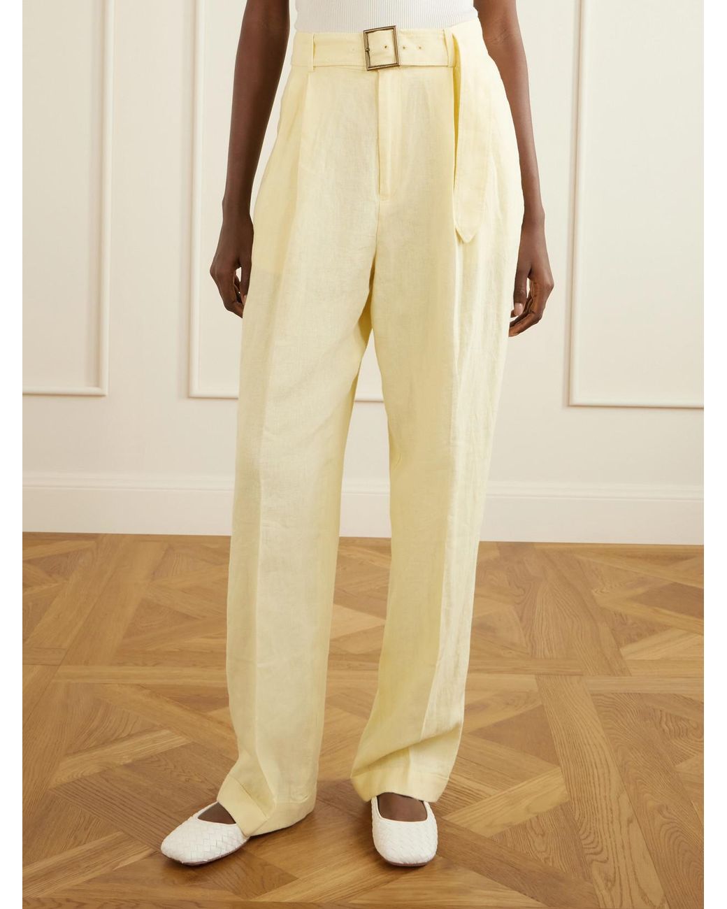 Polo Ralph Lauren Yellow Belted Linen Wide-Leg Pants
