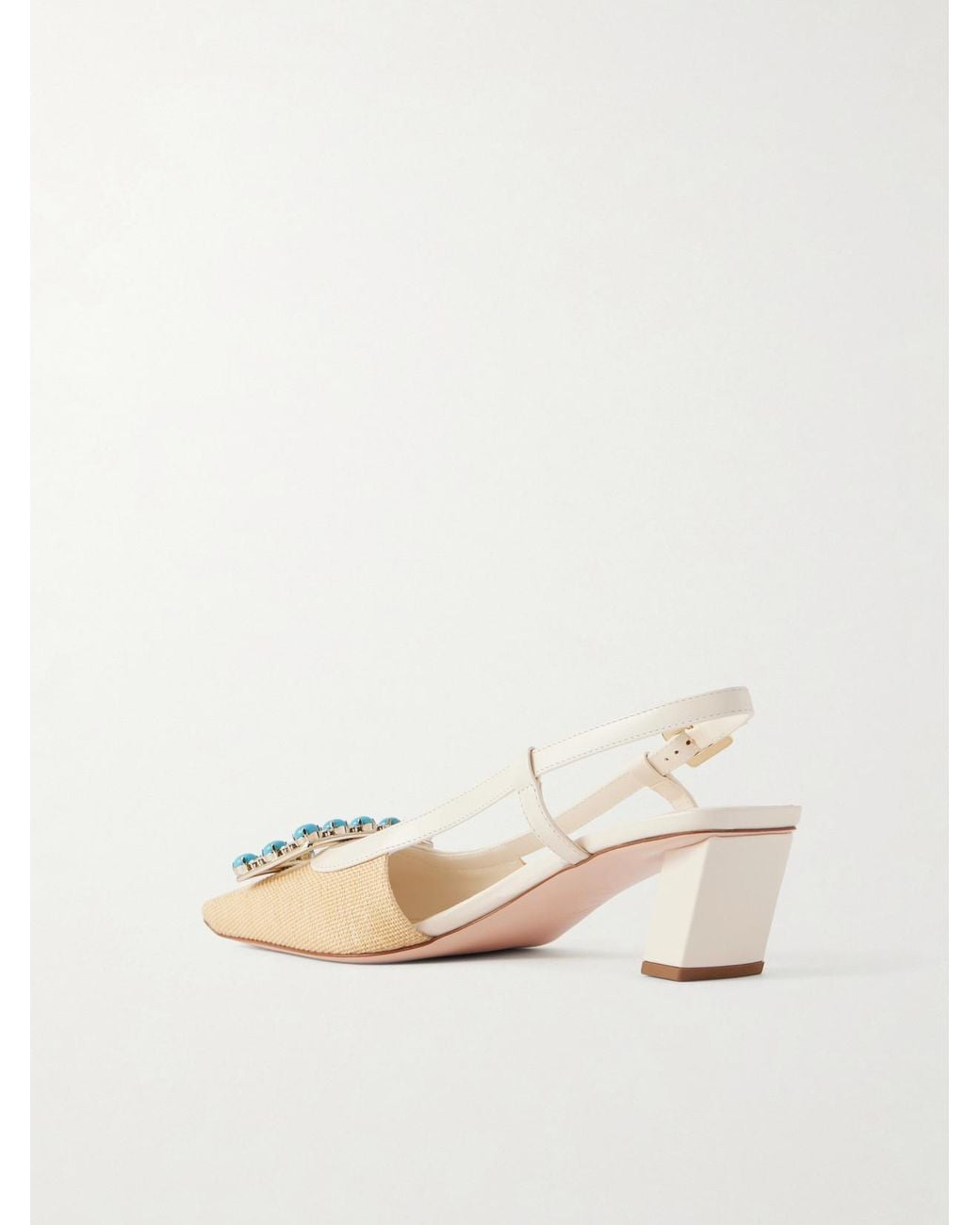 Roger Vivier Natural Belle Vivier 45 Leather-Trimmed Embellished Slingback Pumps