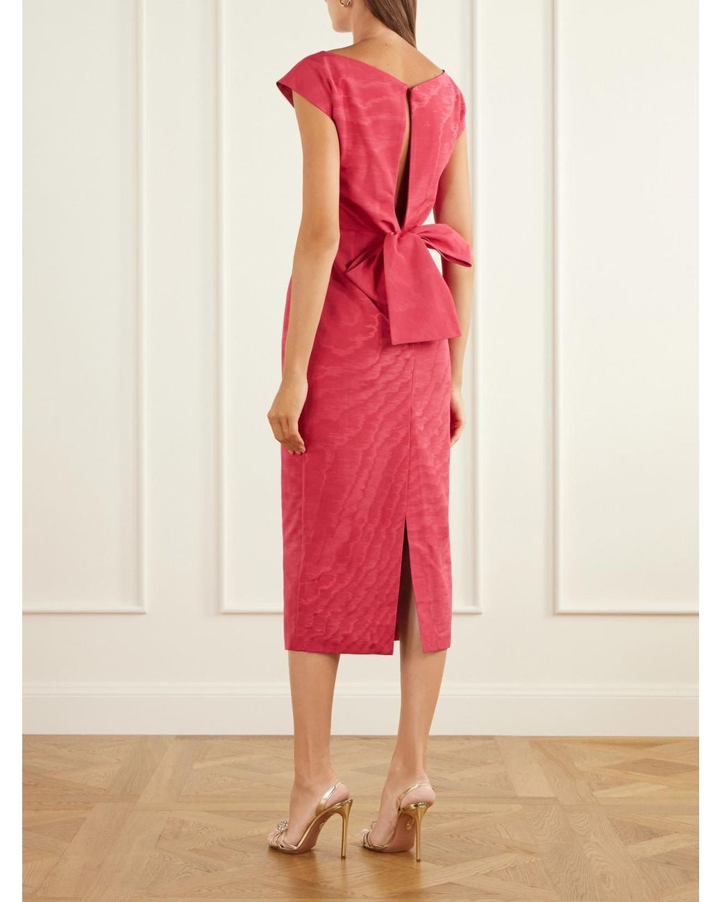BERNADETTE Pink Atticus Bow-Detailed Crepe Midi Dress
