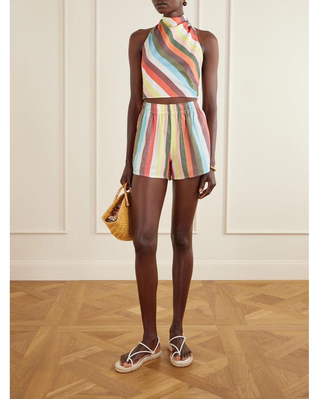 Marrakshi Life White Striped Cotton Shorts