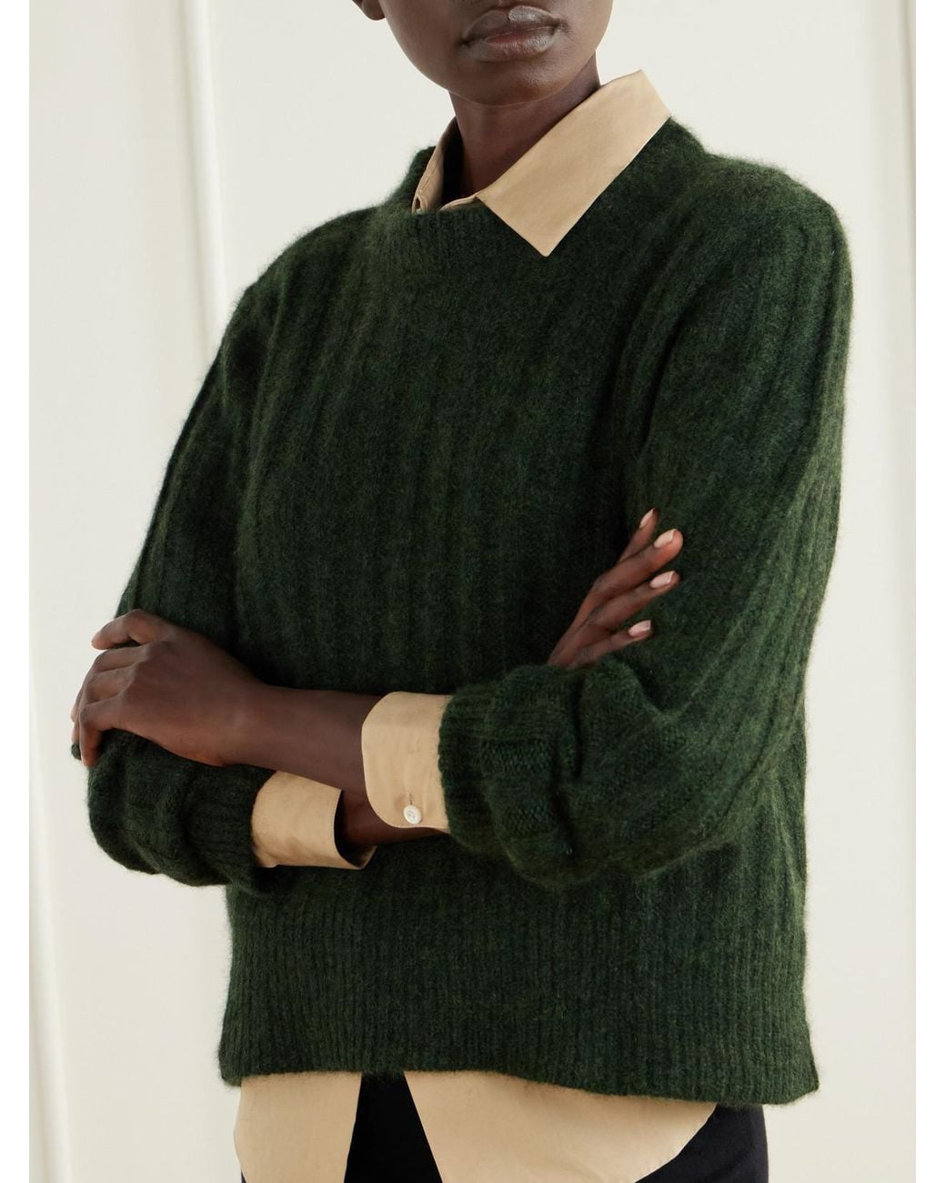 Allude Green Cashmere And Silk-Blend Sweater