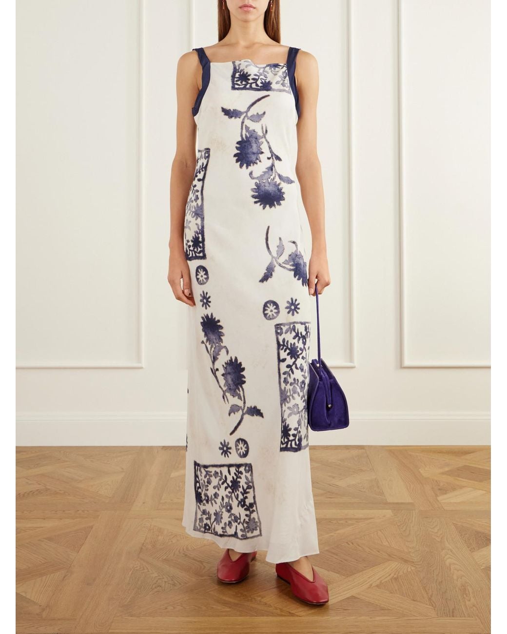 Sir White Phillipa Twist-Detailed Floral-Print Satin Maxi Dress